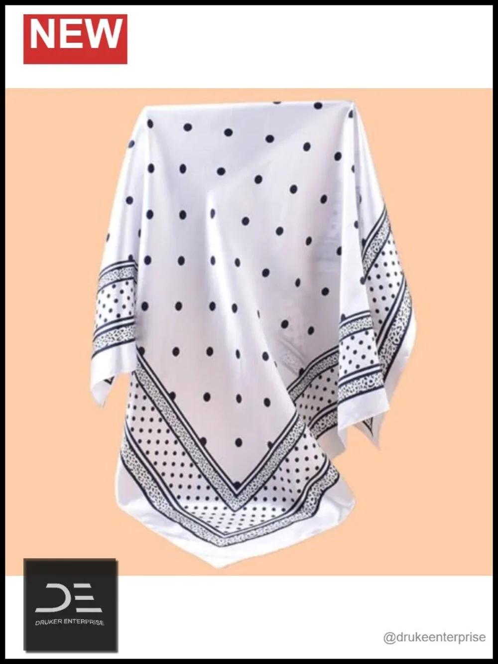 Square Silk-Like Satin Head Scarf for Sleeping Polka Dot 35 Inches